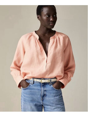 J Crew Cabana Top Linen Shirt Womens Medium Peach Clay Popover Blouse Flowy